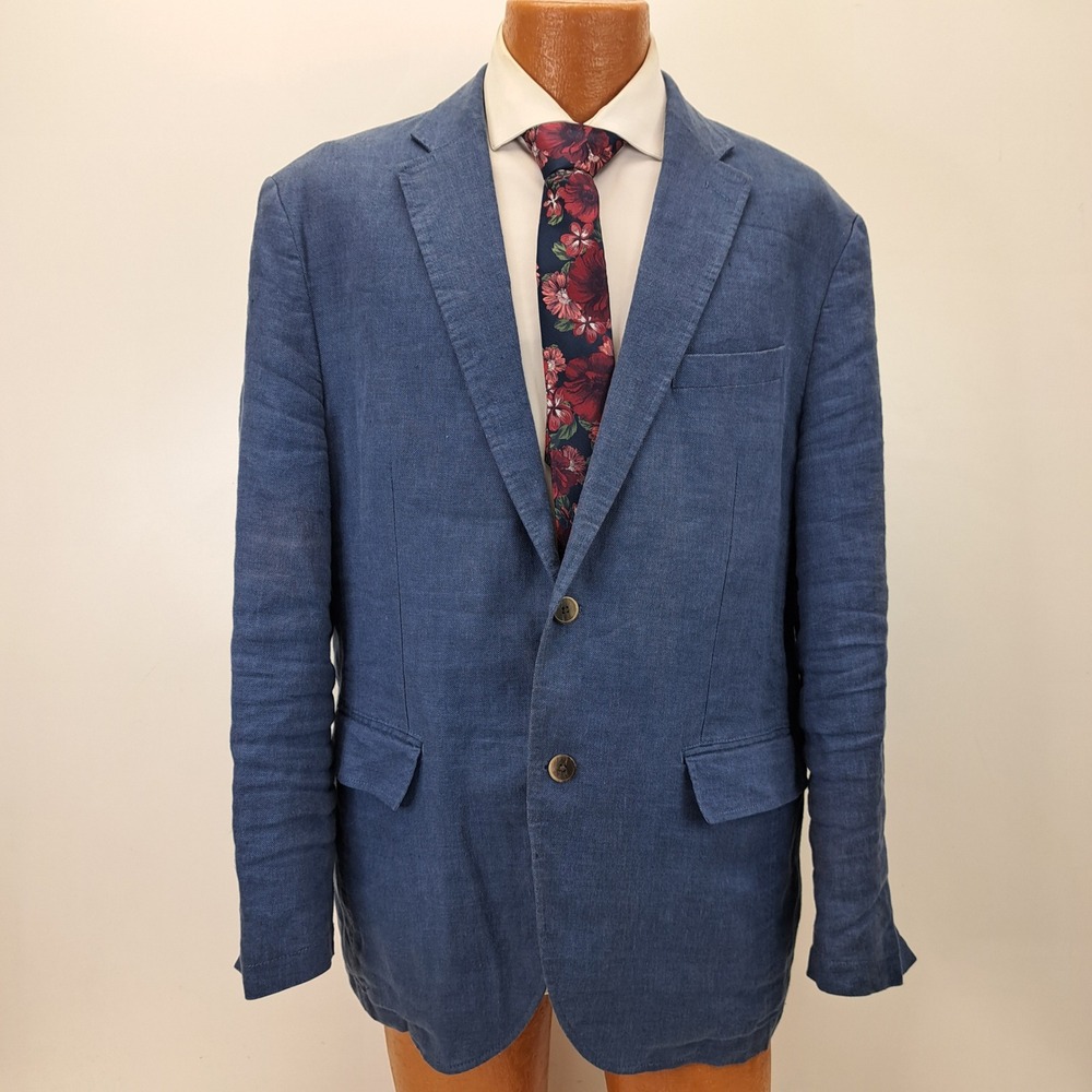 JOS A Bank RESERVE Blazer Jacket Men XL Blue Linen Blend Tailored Fit 44R - Picture 2 of 8